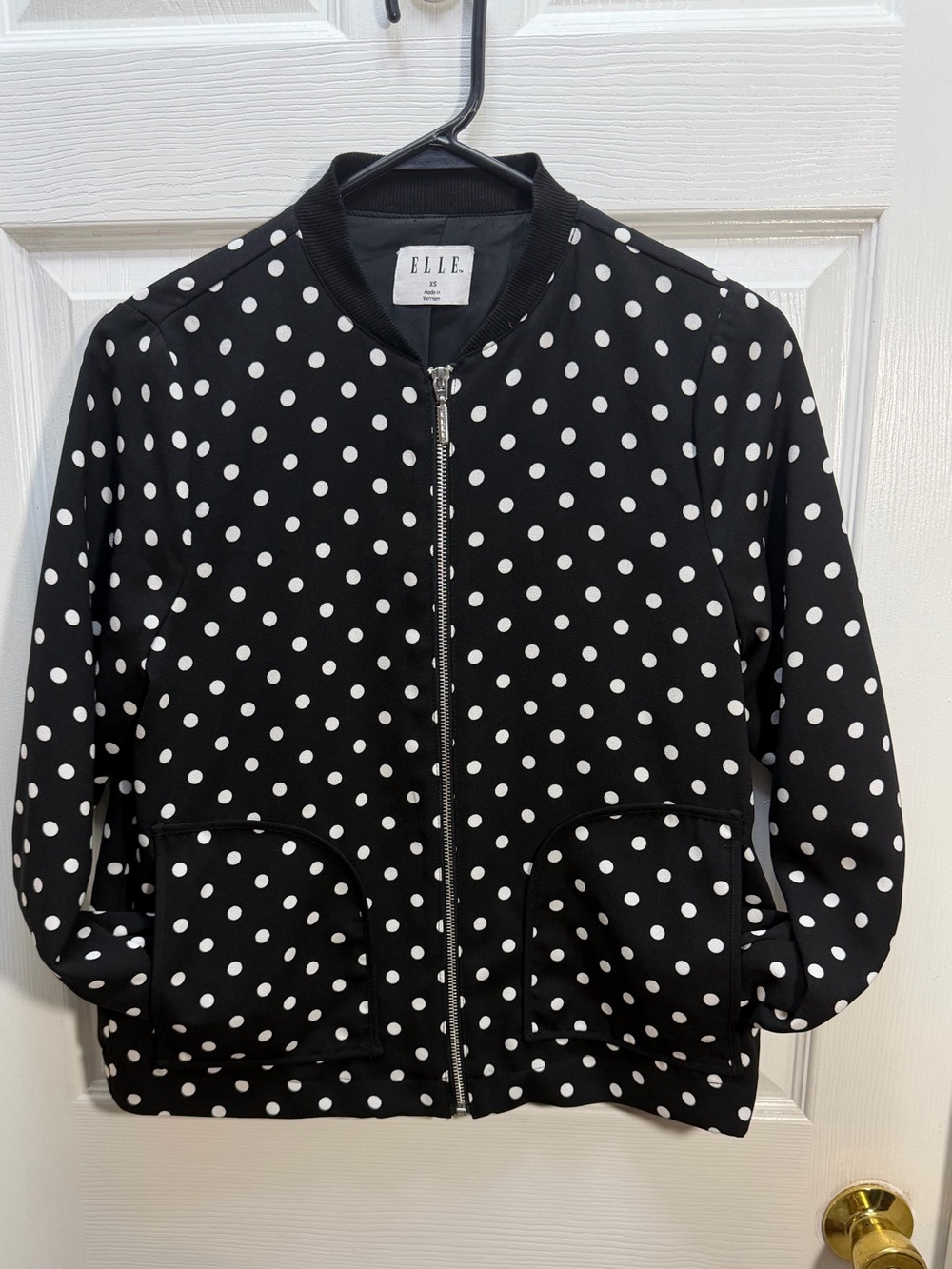 Elle Black and White Polka Dot Bomber Jacket